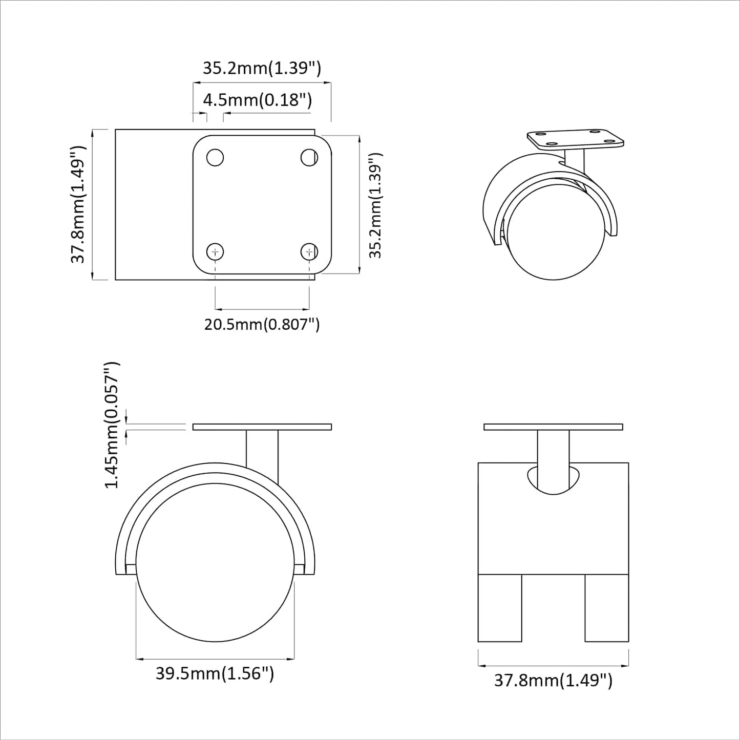 Otáčecí Kolečko 12 Pcs Černá 39,5 X 39,5 X 37,8 Mm Železo A Pp
