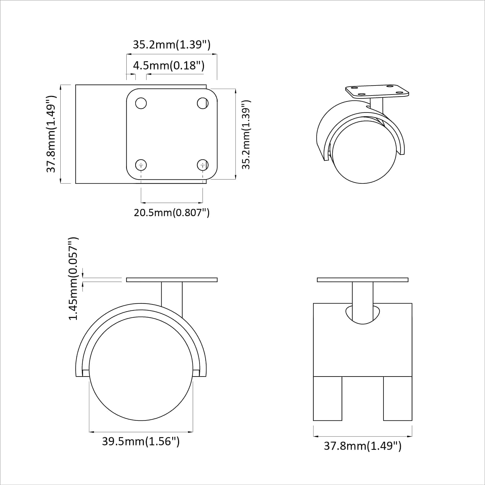 Otáčecí Kolečko 12 Pcs Černá 39,5 X 39,5 X 37,8 Mm Železo A Pp