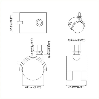 Kolečko 2 Pcs Černá A Stříbrná 40,1 X 40,1 X 37,8 Mm