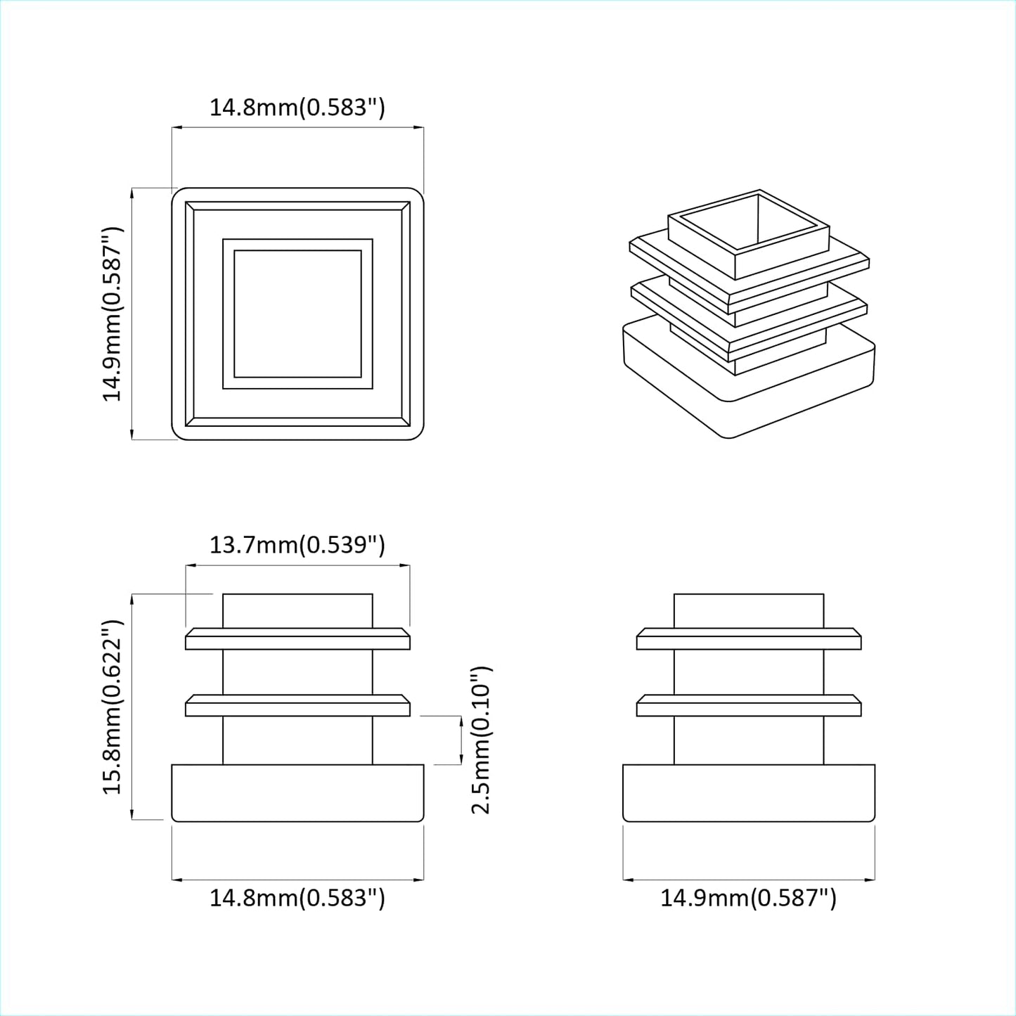 Koncové Zátky 10909 Pcs Černá 15 X 15 X 15 Mm Pp