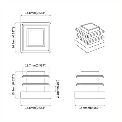 Koncové Zátky 10909 Pcs Černá 15 X 15 X 15 Mm Pp