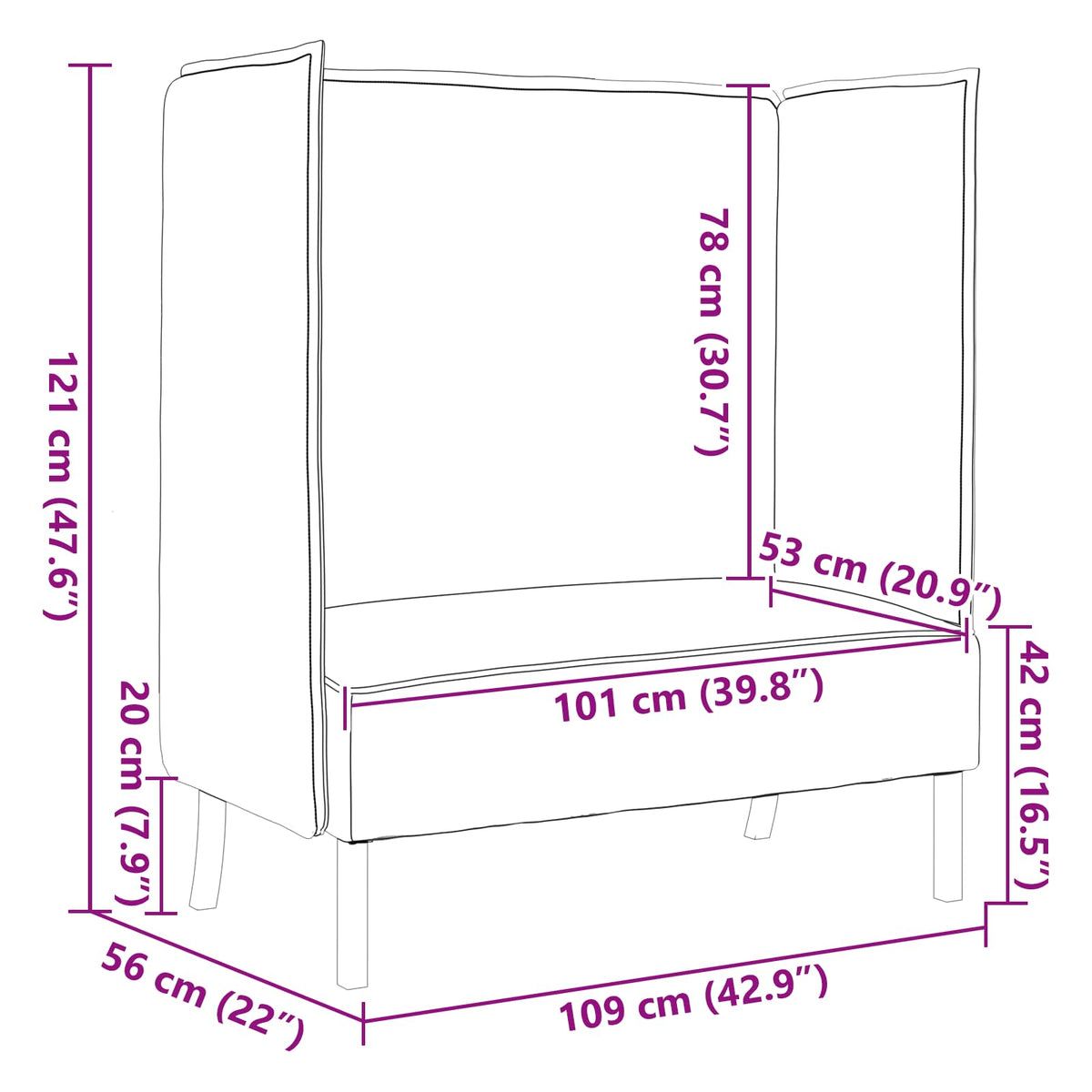 Vysoký Zpětný Pohovka 101Cm Textil