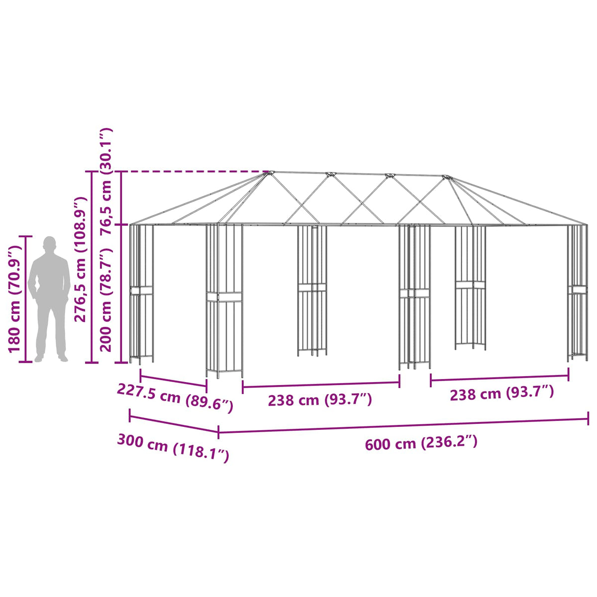 Rám Altánu Bez Látky Altánu 6 X 3 M Černá Ocel
