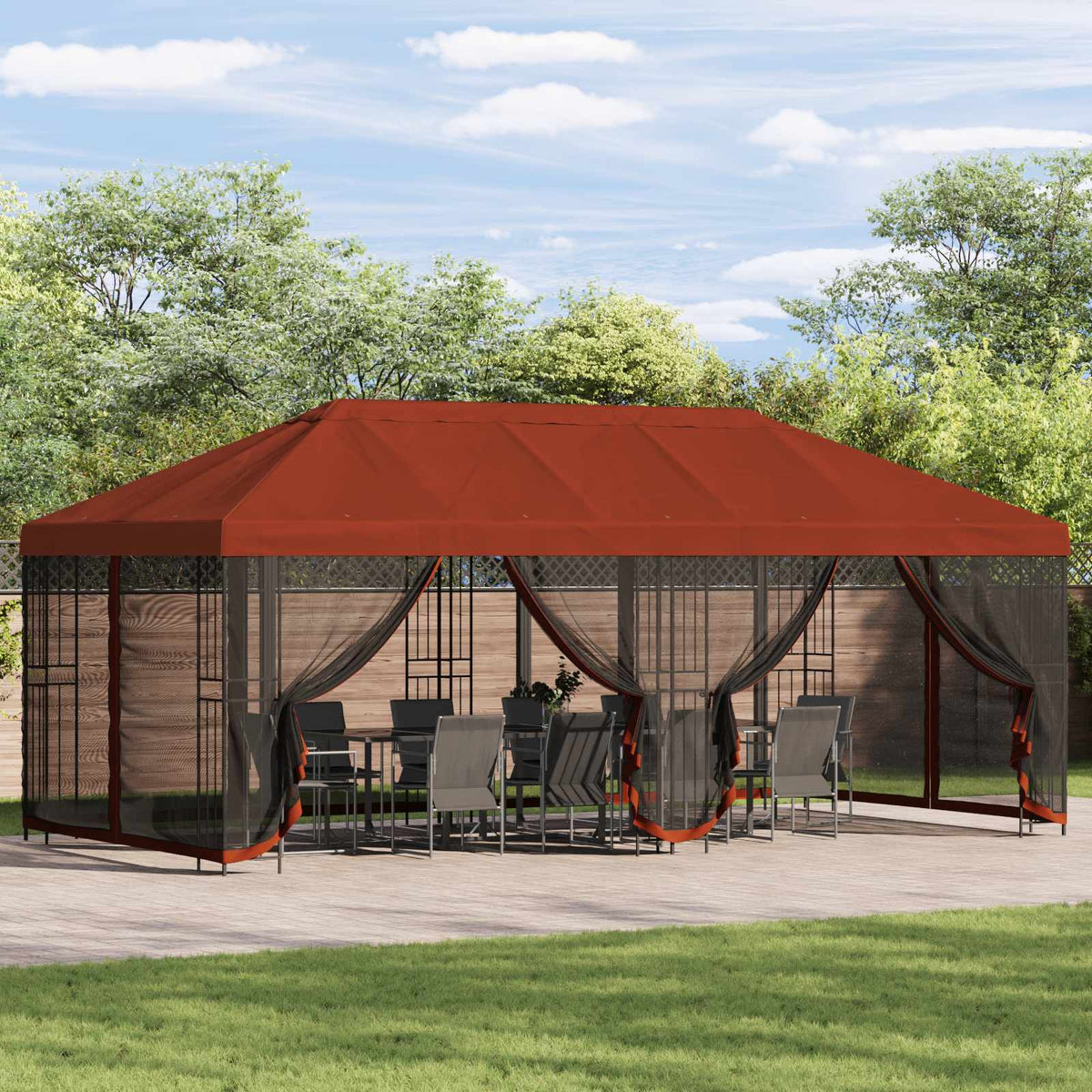 Zahradní Altán 6 X 3 M Polyester A Ocel 190 Gsm