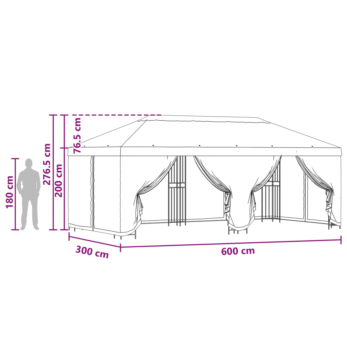 Altán S Bočními Stěnami 6 X 3 M Polyester A Ocel 190 Gsm
