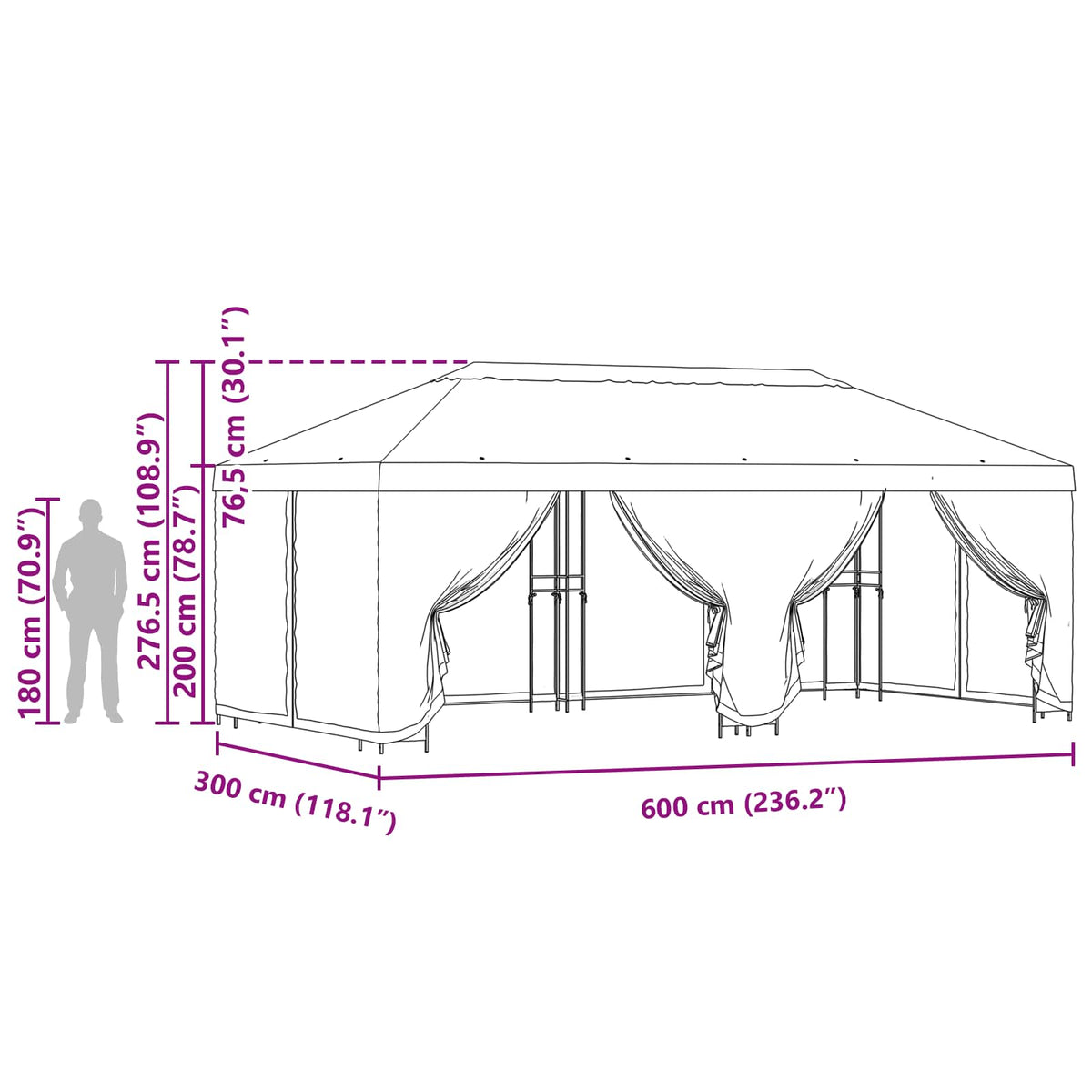 Zahradní Altán Se Stěnami 6 X 3 M Polyester A Ocel