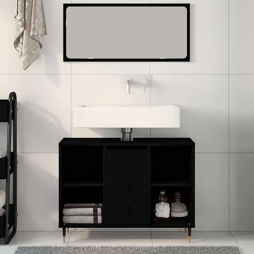 Koupelnová Skříň Černá 80 X 33 X 60 Cm Kompozitní Dřevo