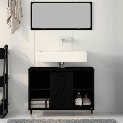 Koupelnová Skříň Černá 80 X 33 X 60 Cm Kompozitní Dřevo