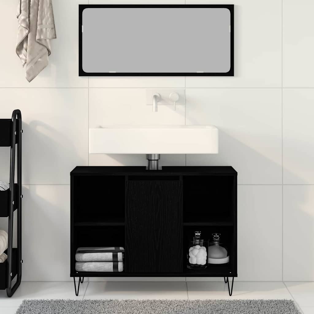 Koupelnová Skříň Černá 80 X 33 X 60 Cm Kompozitní Dřevo
