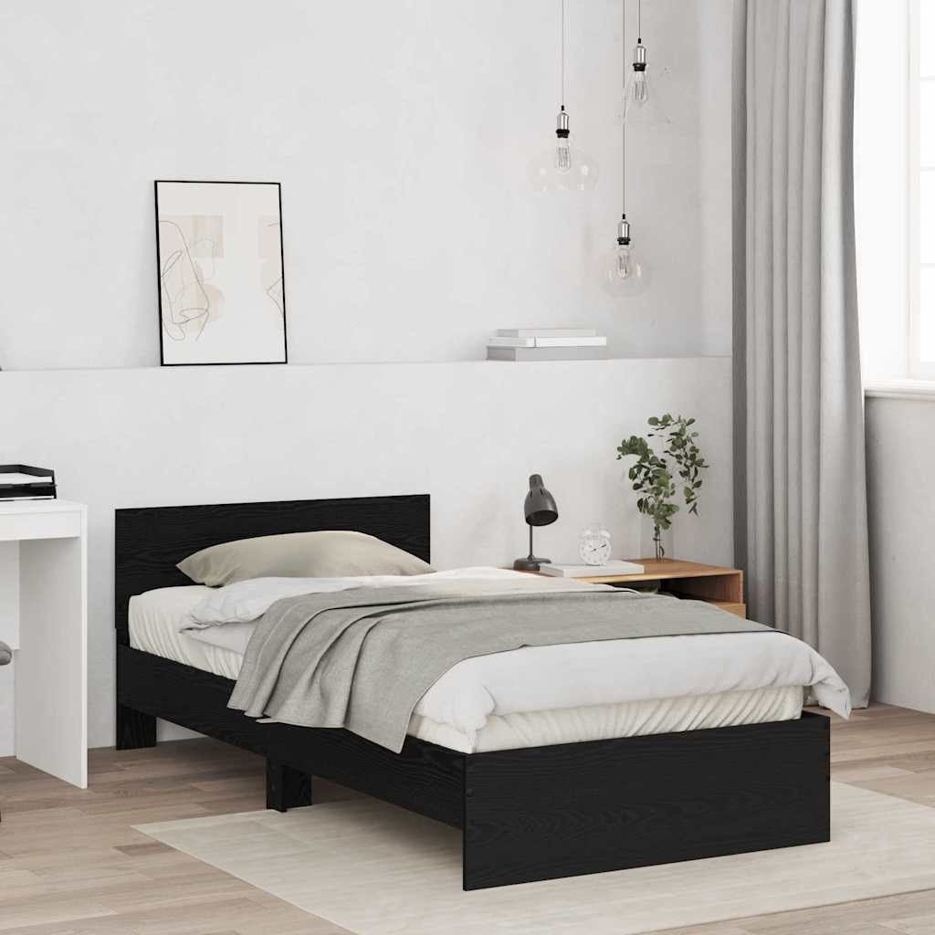 Rám Postele S Čelo Černý Dub 203 X 104 X 70 Cm Kompozitní Dřevo