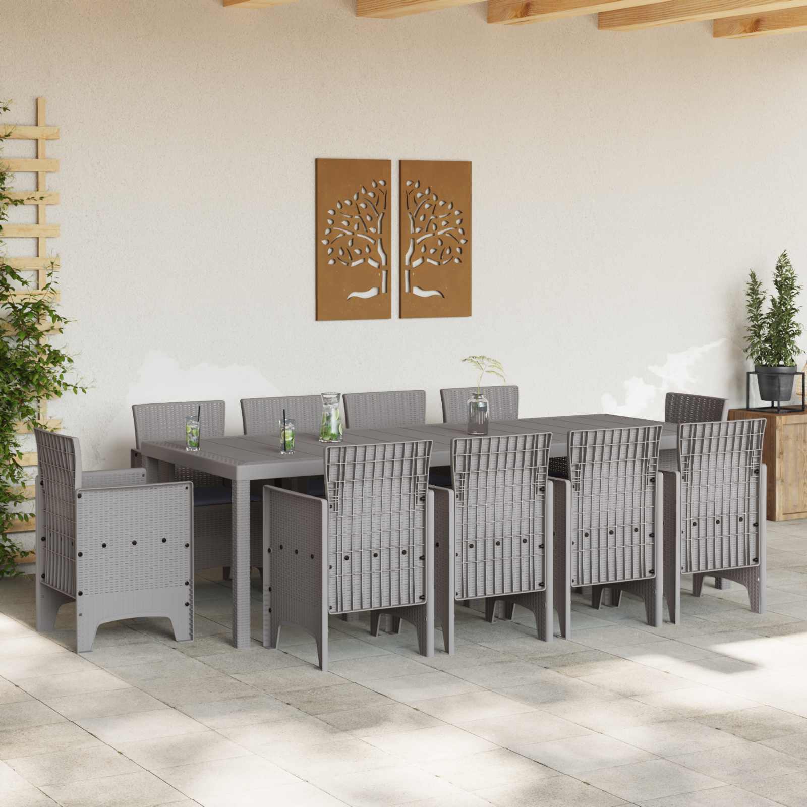 Zahradní Jídelní Souprava 11 Pcs Světle Šedá Polypropylen