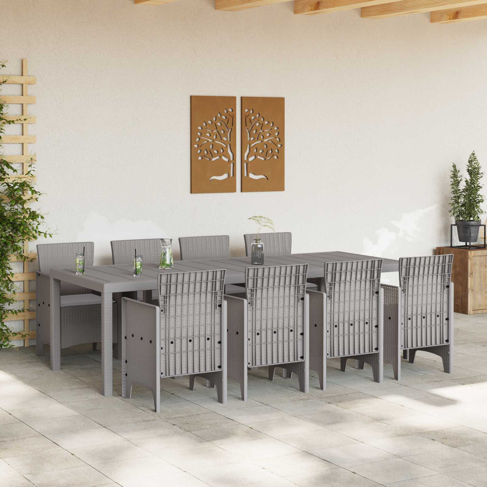 Zahradní Jídelní Souprava 9 Pcs Světle Šedá Polypropylen