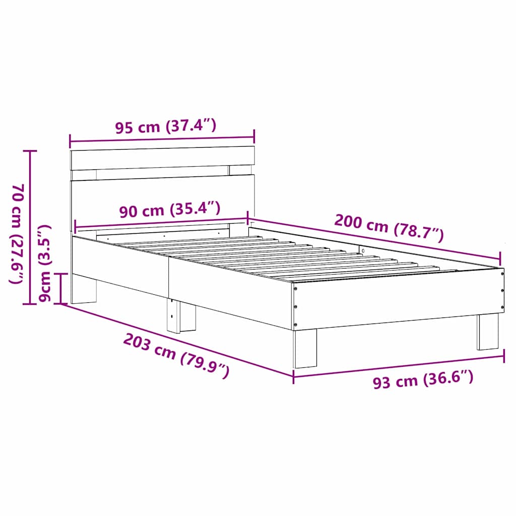 Rám Postele Artisanový Dub 203 X 95 X 70 Cm Kompozitní Dřevo