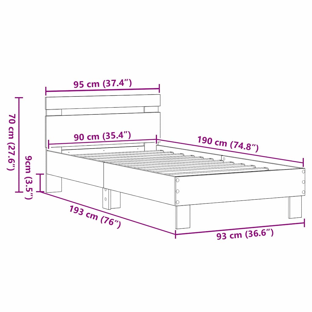 Rám Postele Artisanový Dub 193 X 95 X 88 Cm Kompozitní Dřevo