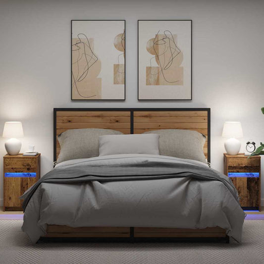 Led Noční Skříňka 2 Ks Staré Dřevo 38 X 34 X 61 Cm