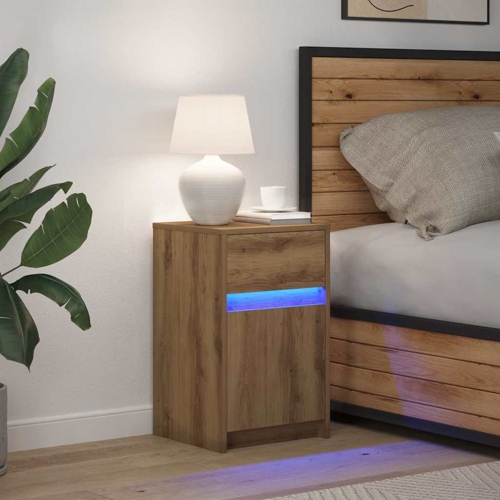 Led Noční Skříňka Dub Artisan 38 X 34 X 61 Cm Kompozitní Dřevo