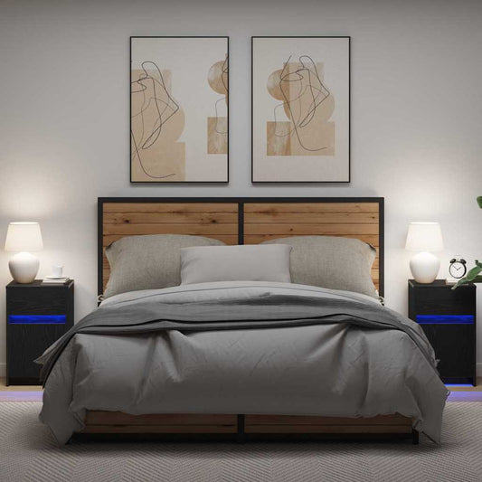 Led Noční Skříňka 2 Ks Černý Dub 38 X 34 X 61 Cm