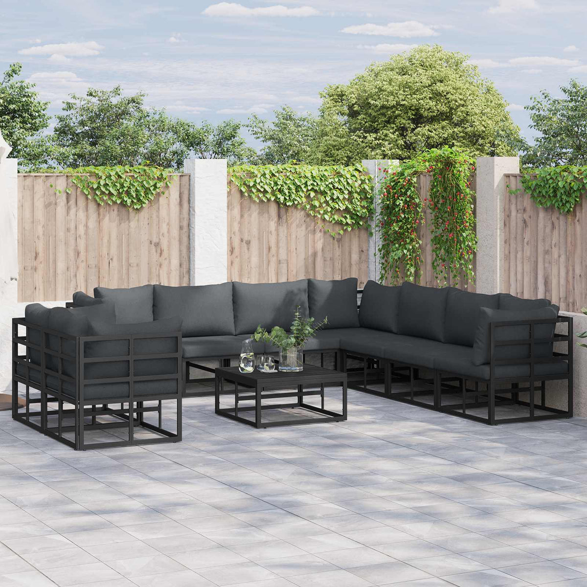Sada Zahradních Pohovek 9 Ks Černá Hliník
