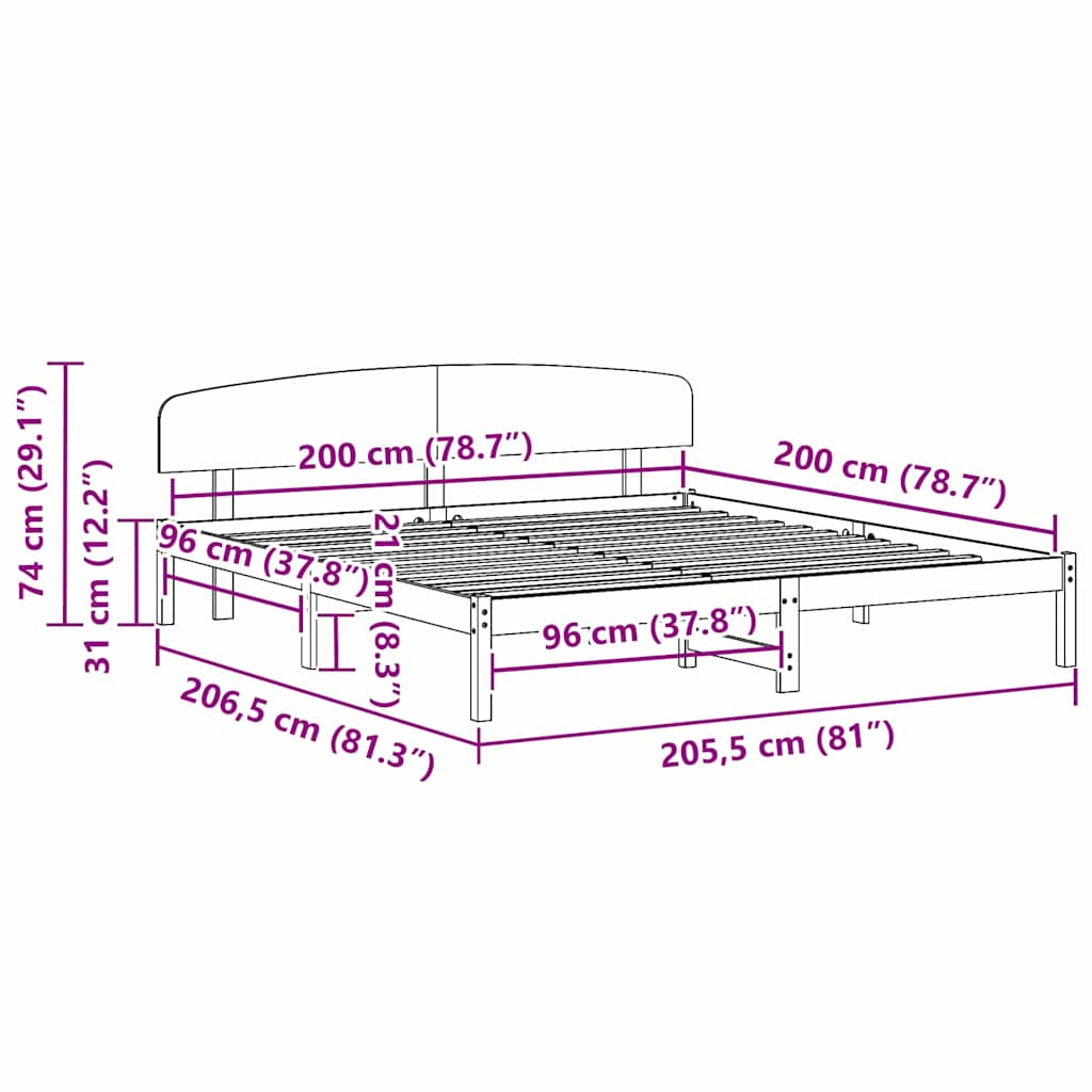 Rám Postele S Čelo Přírodní 200 X 200 Cm Masivní Borové Dřevo