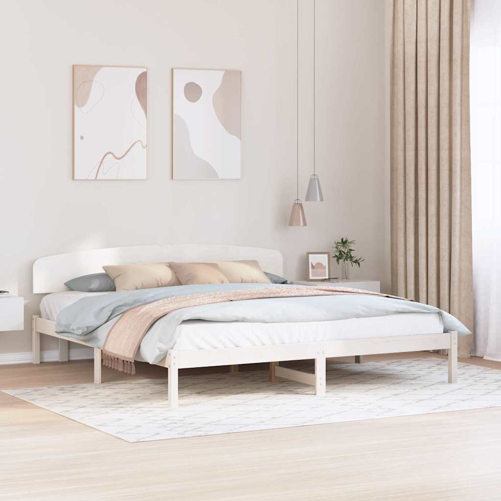 Rám Postele S Čelo Bílá 200 X 200 Cm Masivní Borové Dřevo