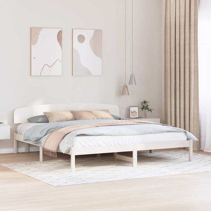 Rám Postele S Čelo Bílá 200 X 200 Cm Masivní Borové Dřevo
