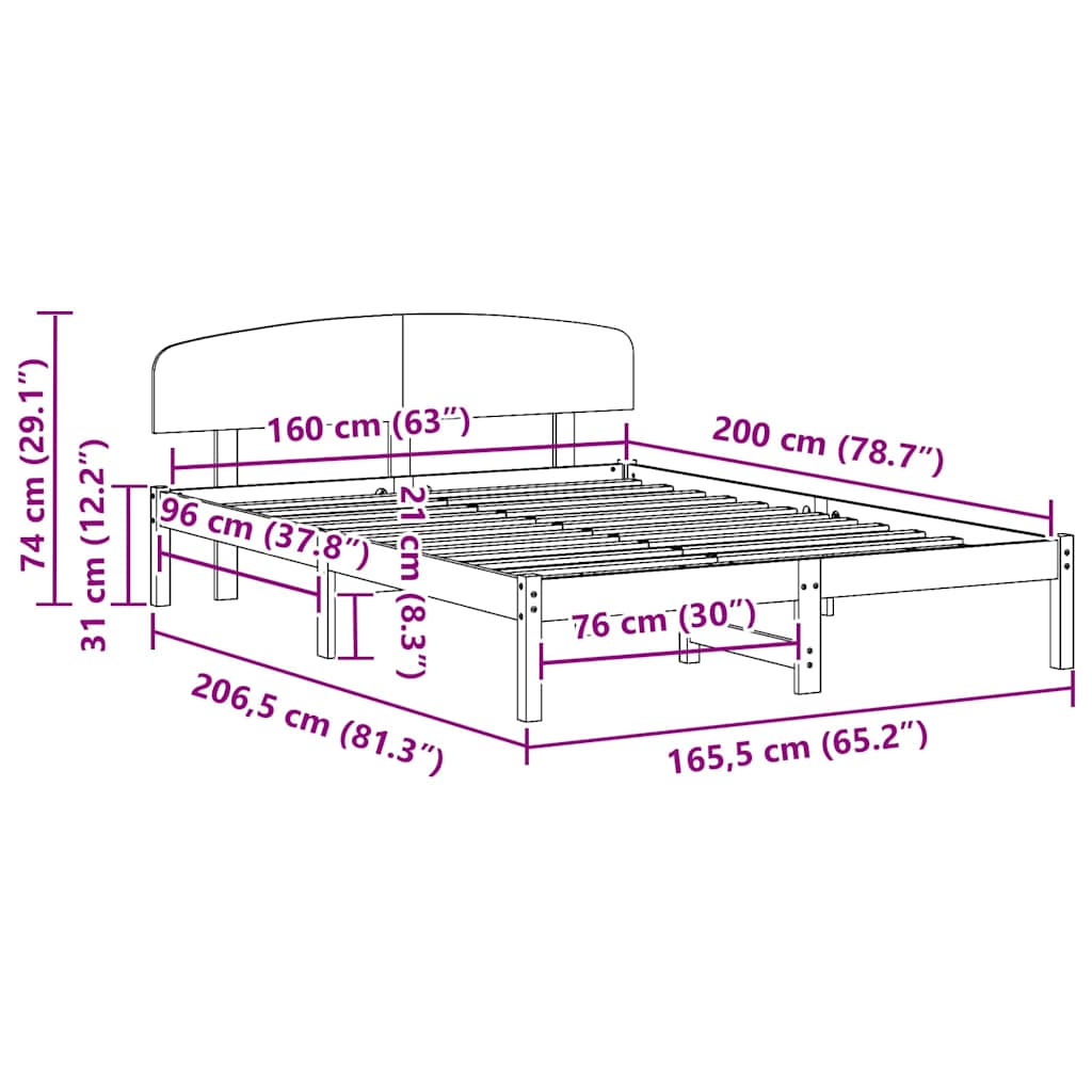 Rám Postele S Čelo Přírodní 160 X 200 Cm Masivní Borové Dřevo
