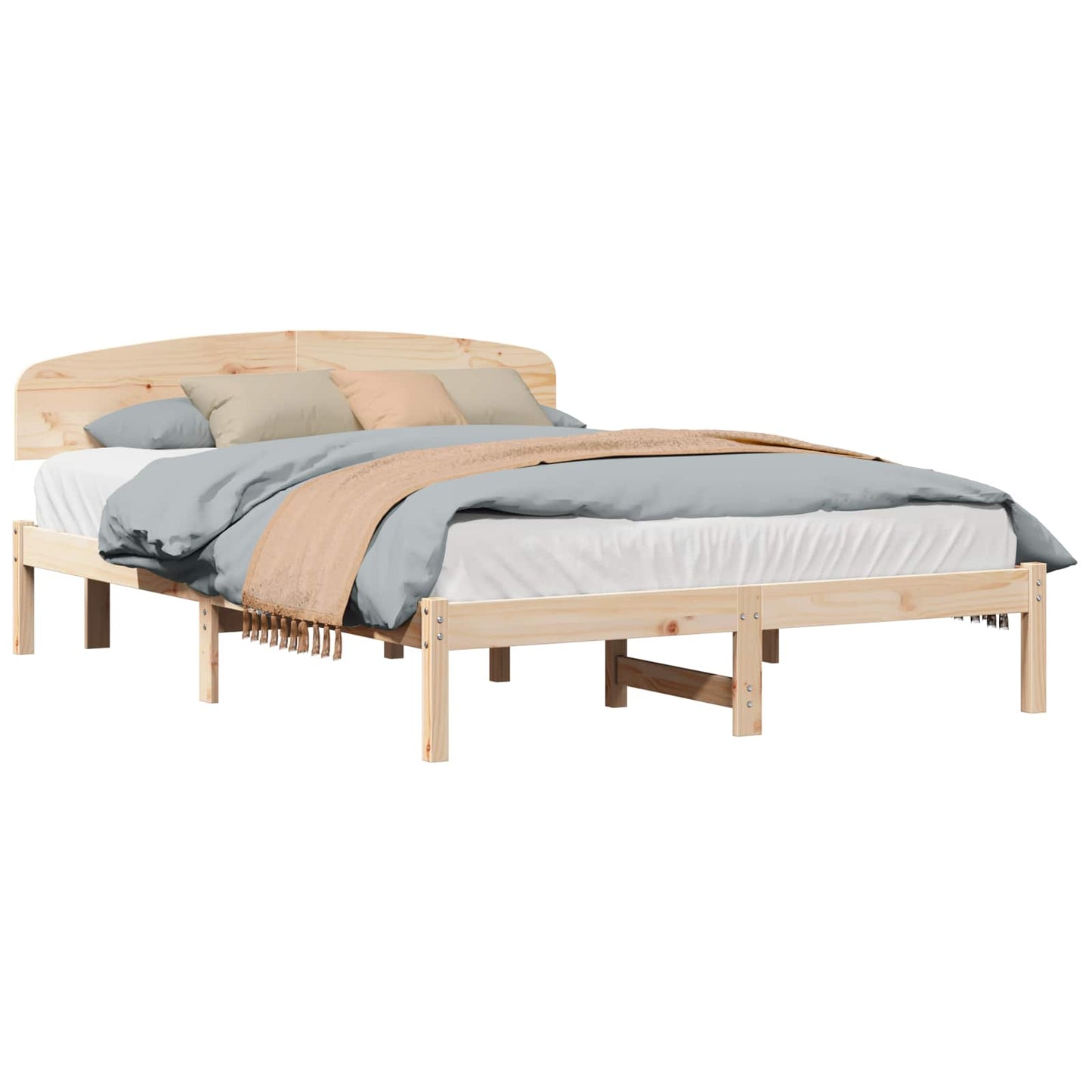 Rám Postele S Čelo Přírodní 150 X 200 Cm Masivní Borové Dřevo