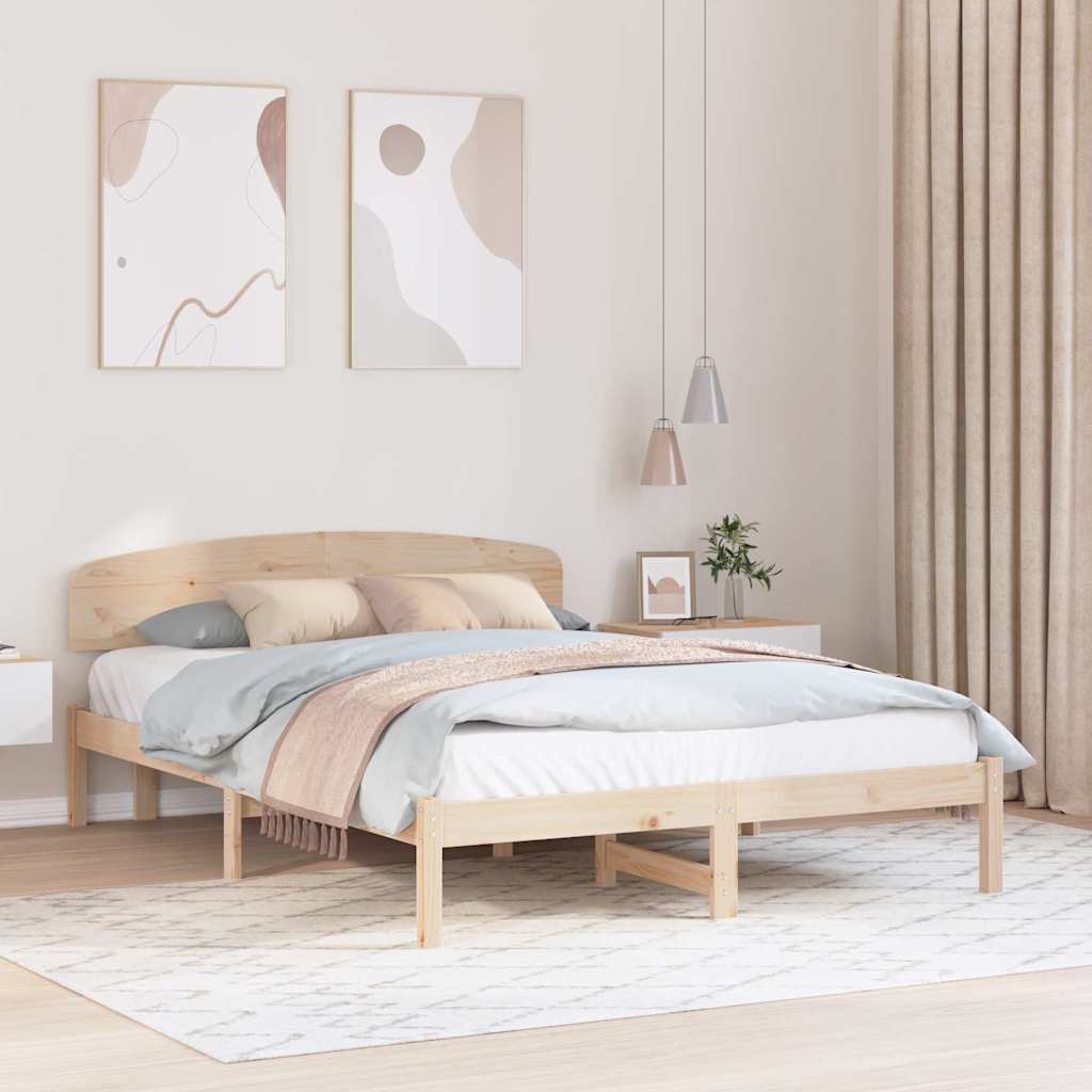 Rám Postele S Čelo Přírodní 140 X 200 Cm Masivní Borové Dřevo