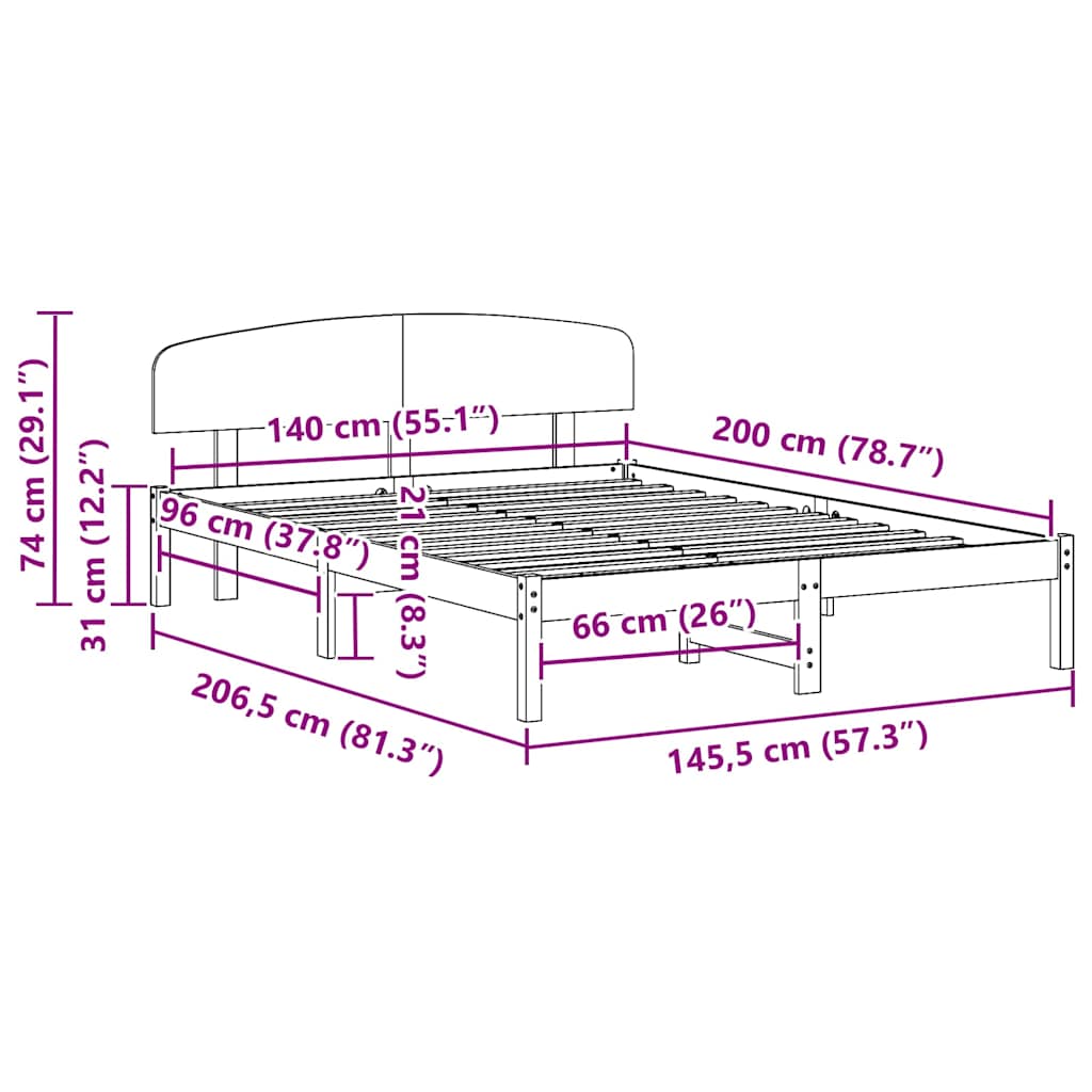Rám Postele S Čelo Přírodní 140 X 200 Cm Masivní Borové Dřevo