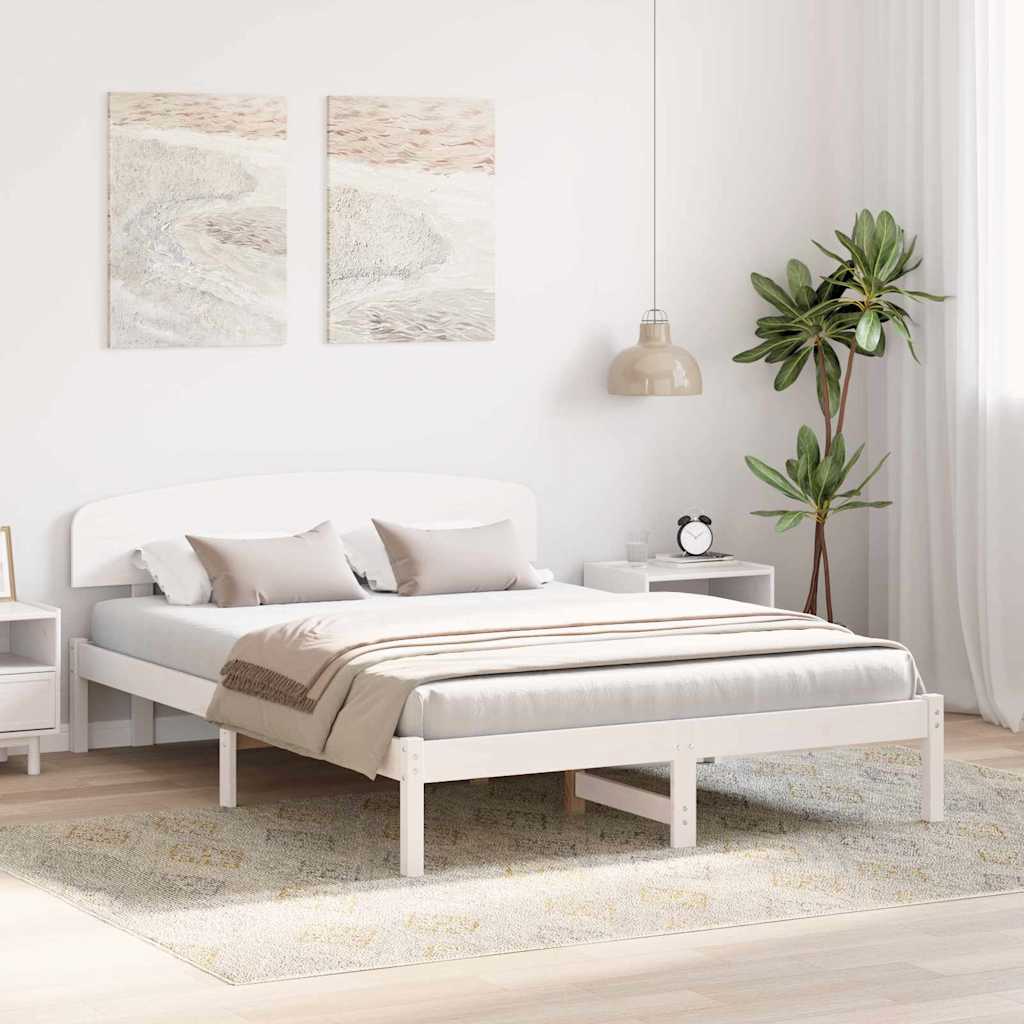 Rám Postele S Čelo Bílá 140 X 200 Cm Masivní Borové Dřevo
