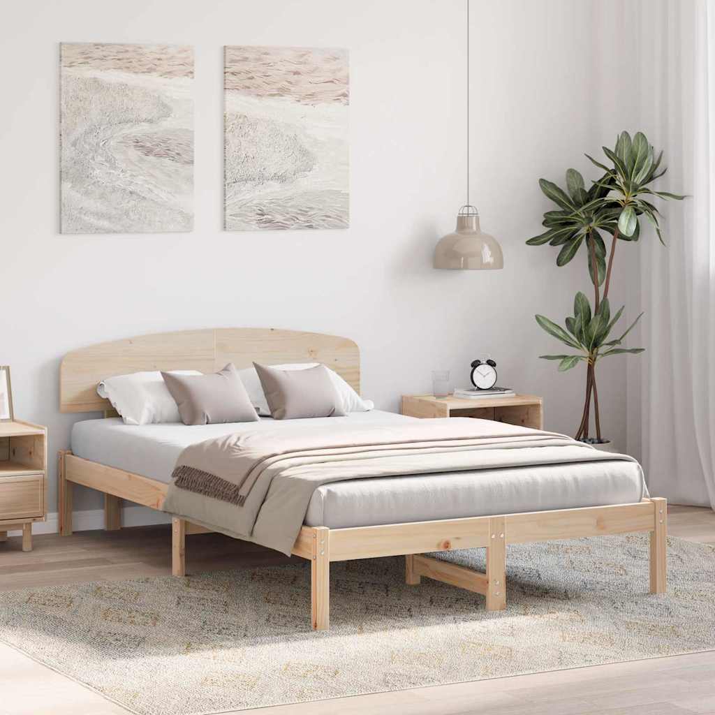 Rám Postele S Čelo Přírodní 140 X 190 Cm Masivní Borové Dřevo