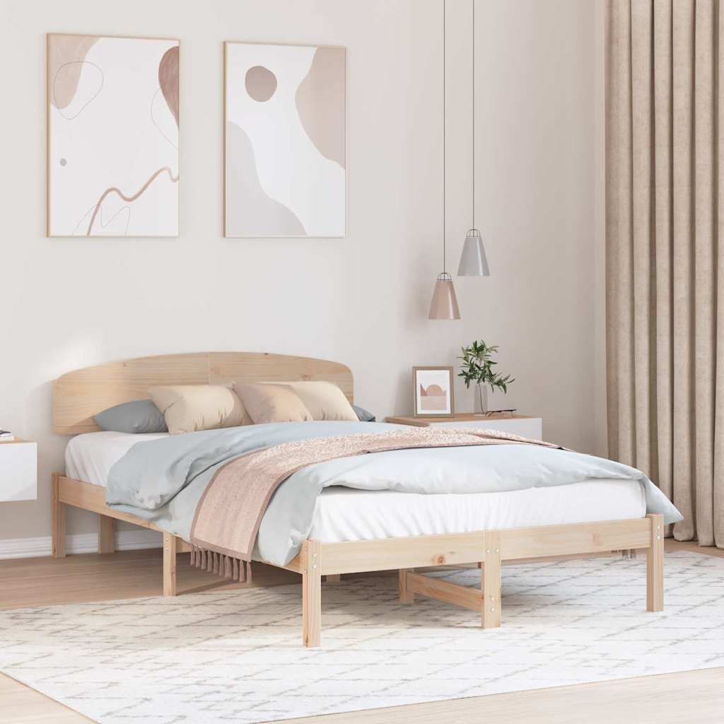 Rám Postele S Čelo Přírodní 135 X 190 Cm Masivní Borové Dřevo