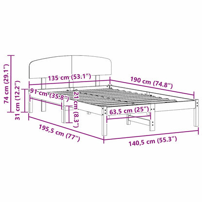 Rám Postele S Čelo Přírodní 135 X 190 Cm Masivní Borové Dřevo