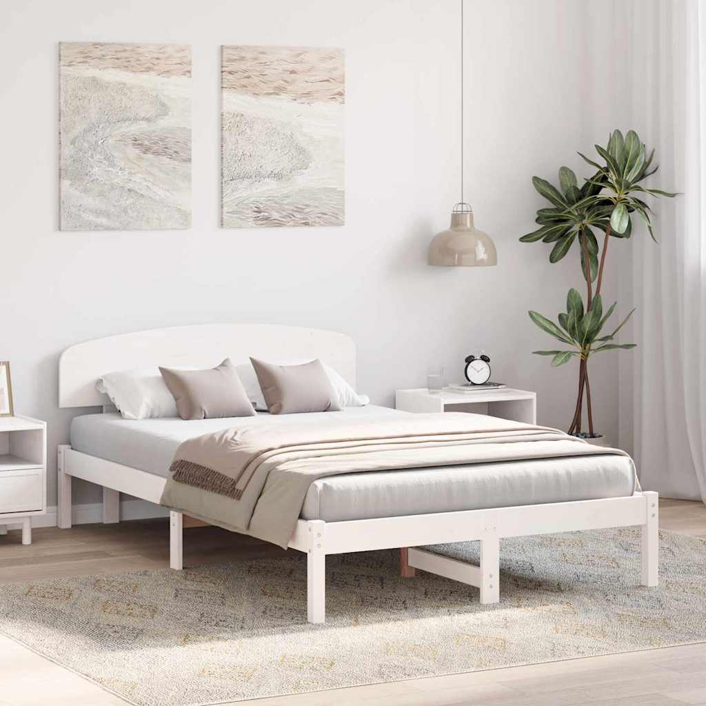 Rám Postele S Čelo Bílá 120 X 190 Cm Masivní Borové Dřevo