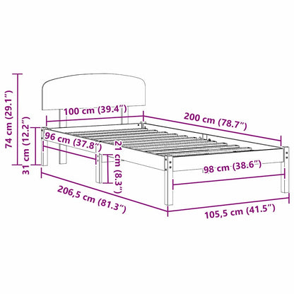 Rám Postele S Čelo Přírodní 100 X 200 Cm Masivní Borové Dřevo