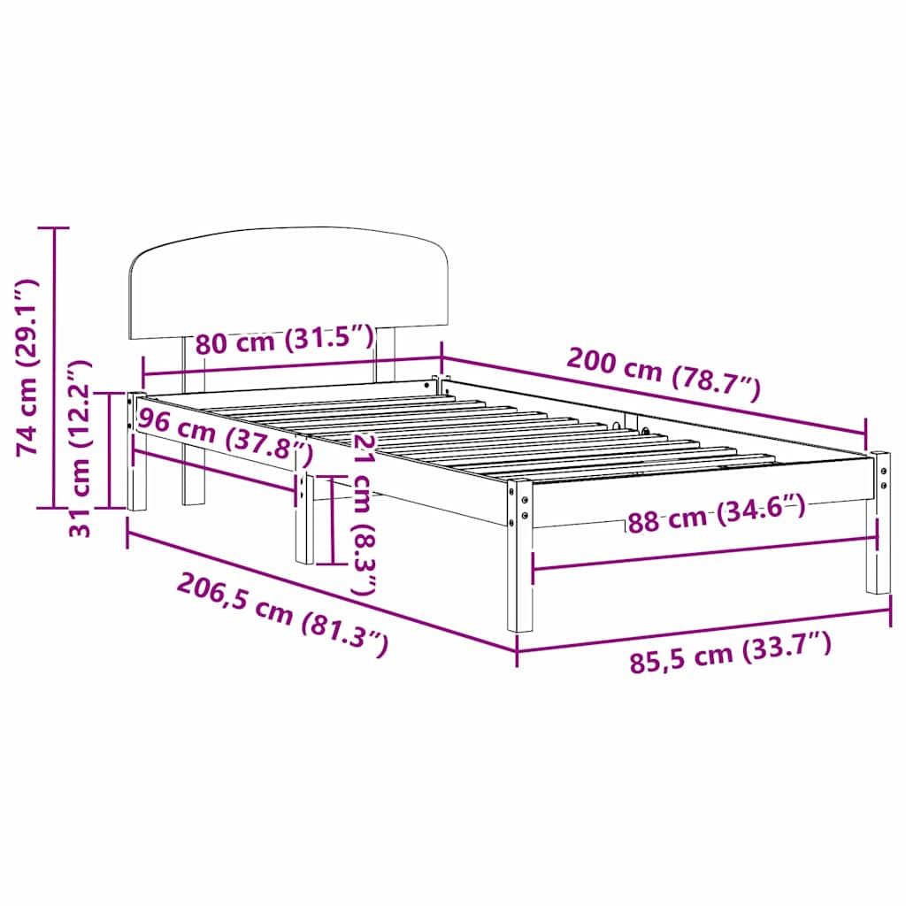 Rám Postele Voskově Hnědá 80 X 200 Cm Masivní Borové Dřevo