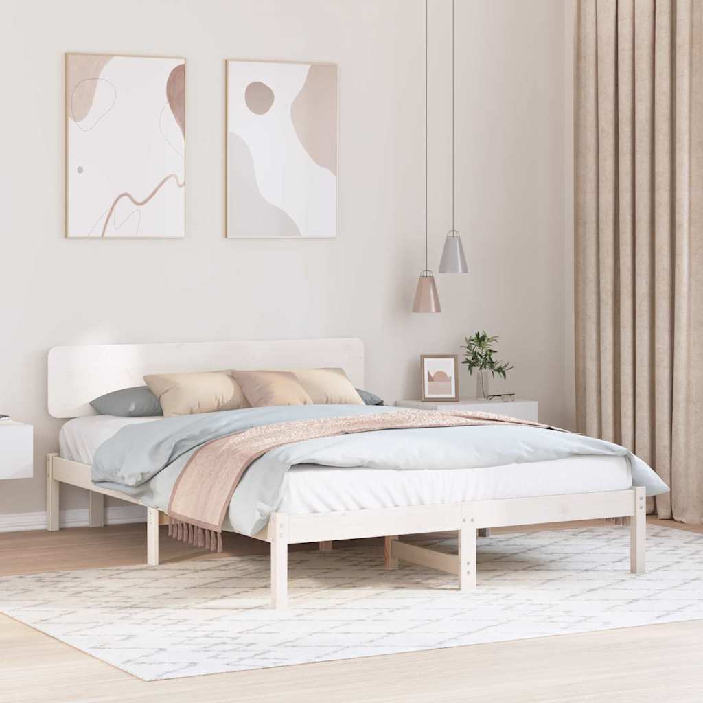 Rám Postele S Čelo Bílá 200 X 200 Cm Masivní Borové Dřevo