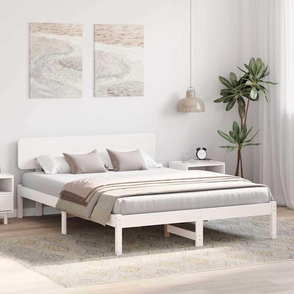 Rám Postele S Čelo Bílá 200 X 200 Cm Masivní Borové Dřevo