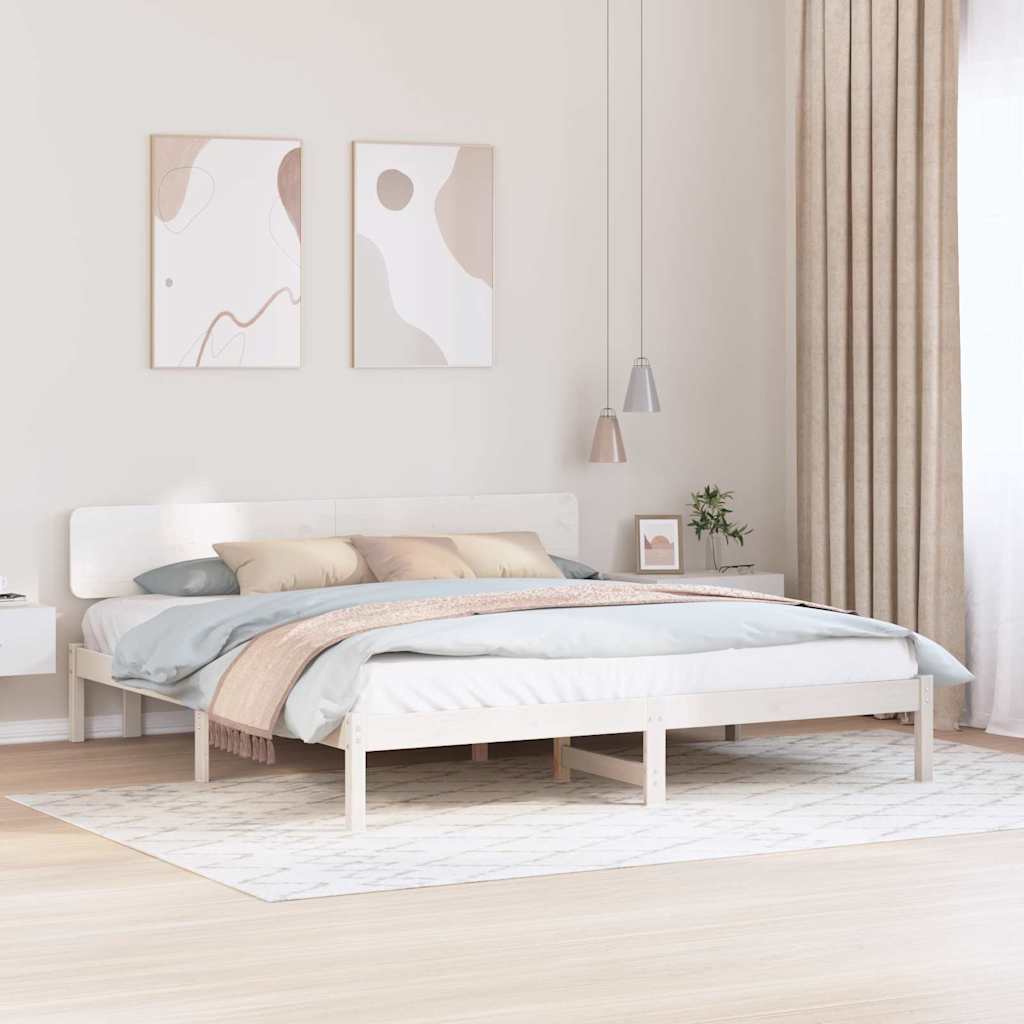 Rám Postele S Čelo Bílá 180 X 200 Cm Masivní Borové Dřevo