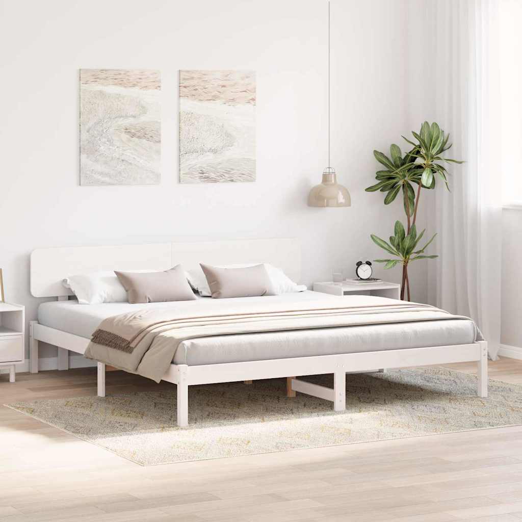Rám Postele S Čelo Bílá 180 X 200 Cm Masivní Borové Dřevo