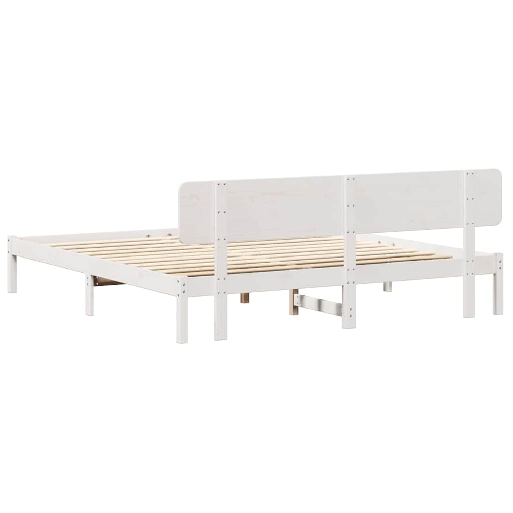 Rám Postele S Čelo Bílá 180 X 200 Cm Masivní Borové Dřevo