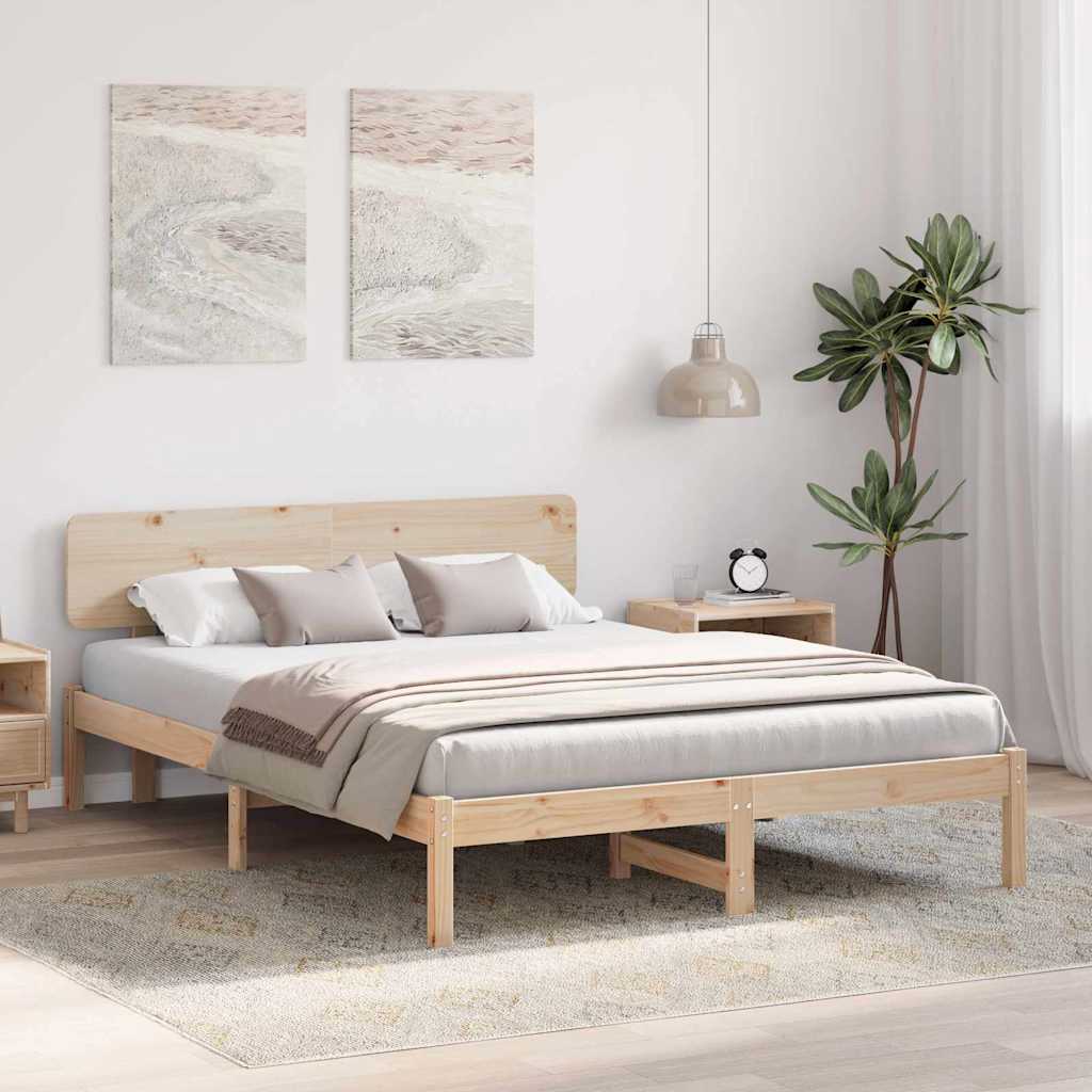 Rám Postele S Čelo Přírodní 160 X 200 Cm Masivní Borové Dřevo