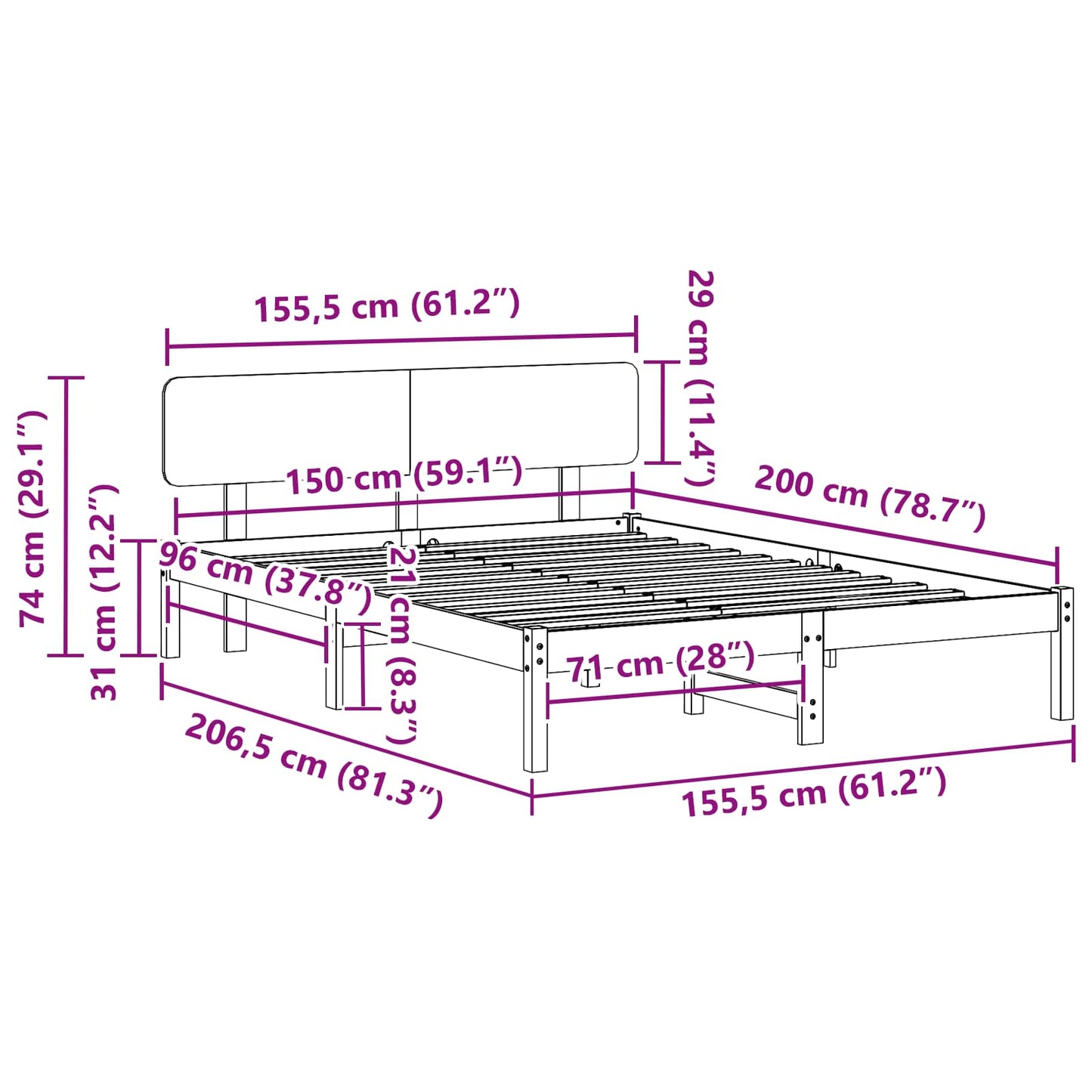 Rám Postele S Čelo Bílá 150 X 200 Cm Masivní Borové Dřevo