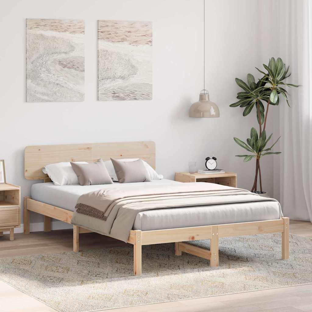 Rám Postele S Čelo Přírodní 135 X 190 Cm Masivní Borové Dřevo