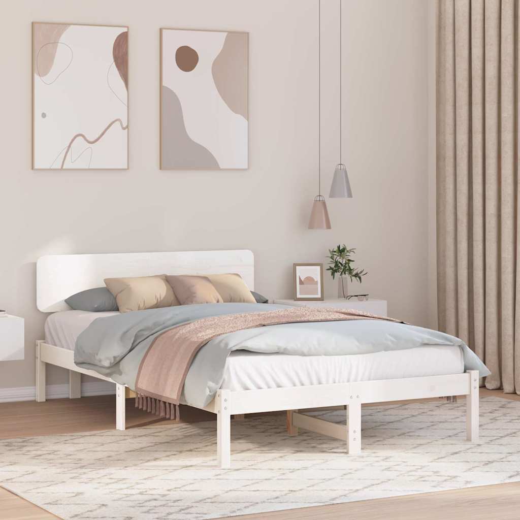 Rám Postele S Čelo Bílá 135 X 190 Cm Masivní Borové Dřevo