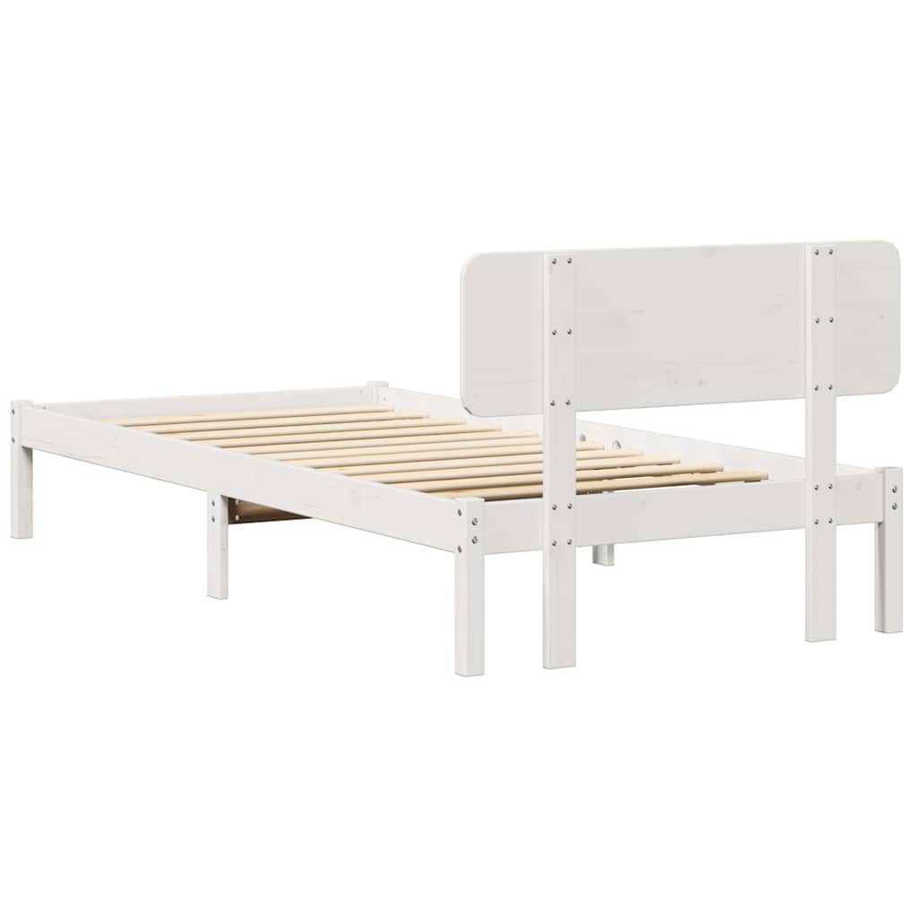 Rám Postele S Čelo Bílá 100 X 200 Cm Masivní Borové Dřevo