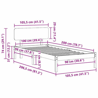 Rám Postele S Čelo Bílá 100 X 200 Cm Masivní Borové Dřevo