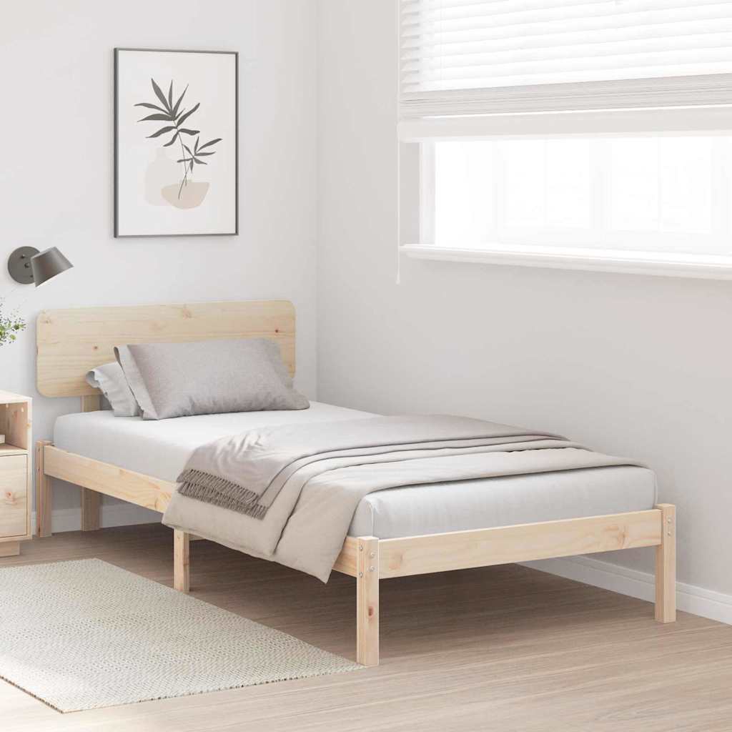 Rám Postele S Čelo Přírodní 90 X 200 Cm Masivní Borové Dřevo