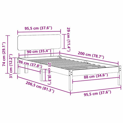 Rám Postele S Čelo Přírodní 90 X 200 Cm Masivní Borové Dřevo