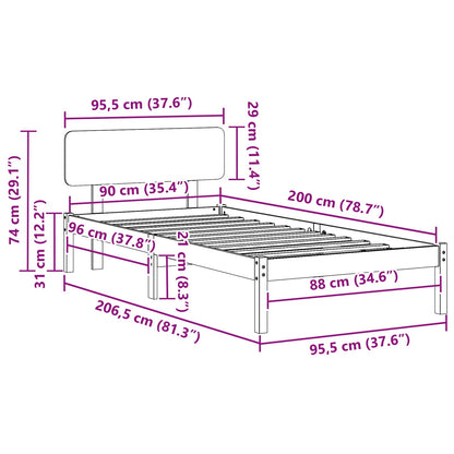 Rám Postele S Čelo Bílá 90 X 200 Cm Masivní Borové Dřevo